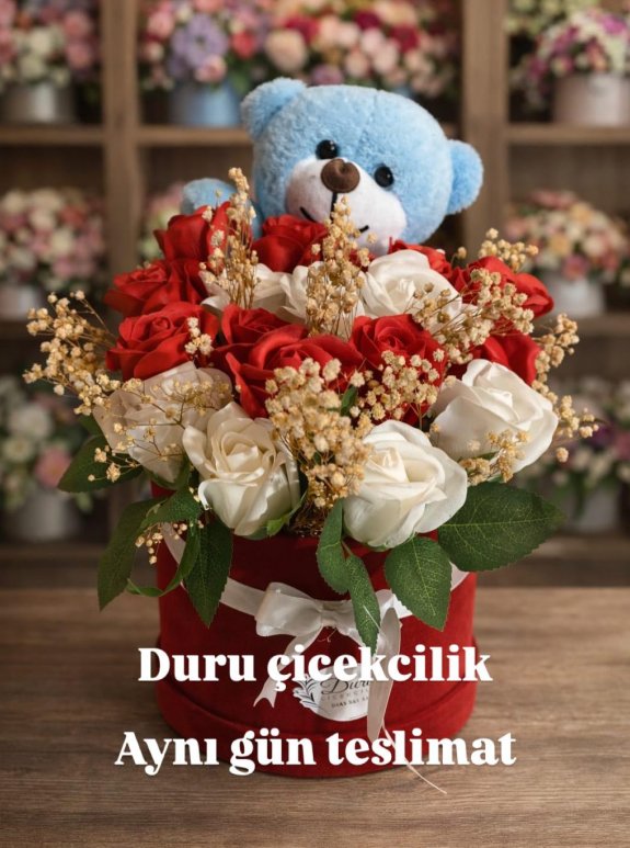 Ayıcıklı Gullu Kırmızı Kutu